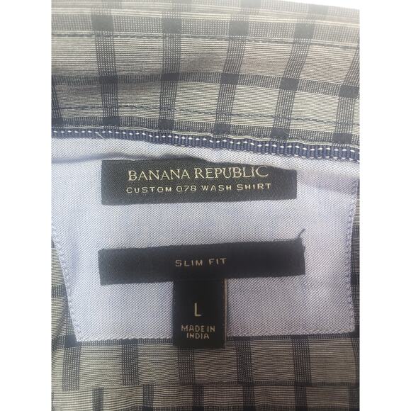 Banana Republic Slim Fit Gray/Blue Plaid Button Collar Shirt Mens sz L - Picture 3 of 6